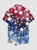 Plus Size Patriotic American Flag Ombre Colorblock Print Buttons Pocket Shirt For Men -  