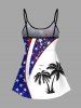 Plus Size Patriotic American Flag Coconut Tree Print Hawaii Tankini Swimsuit -  