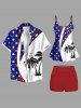 Plus Size Patriotic American Flag Coconut Tree Print Hawaii Tankini Swimsuit -  