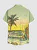 Plus Size Coconut Tree Mermaid Seascape Print Buttons Pocket Hawaii Shirt For Men -  