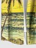 Plus Size Coconut Tree Mermaid Seascape Print Buttons Pocket Hawaii Shirt For Men -  