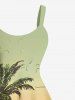 Plus Size Coconut Tree Mermaid Seascape Print Hawaii Tank Dress -  