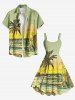 Plus Size Coconut Tree Mermaid Seascape Print Hawaii Tank Dress -  