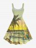 Plus Size Coconut Tree Mermaid Seascape Print Hawaii Tank Dress -  