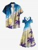 Robe longue trapèze à imprimé plage et cocotiers grande taille, style hawaïen, épaules dénudées et croisée - Bleu L