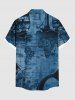Plus Size Skull Pirate Sea Waves Sailboat Print Hawaii Cruise Ombre Button Pocket Shirt For Men -  