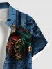 Chemise grande taille à imprimé tête de mort, pirate, vagues, voilier, croisière hawaïenne, ombrée, boutonnée et poche pour homme - Bleu profond 5XL