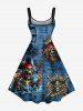 Robe débardeur trapèze grande taille à imprimé tête de mort, pirate, vagues, voilier, croisière hawaïenne, ombrée - Bleu 1X