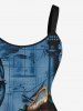 Robe débardeur trapèze grande taille à imprimé tête de mort, pirate, vagues, voilier, croisière hawaïenne, ombrée - Bleu 1X