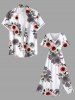 Plus Size Sunflower Leaves Print Hawaii Split Pocket A Line Midi Dress -  