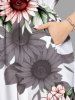 Plus Size Sunflower Leaves Print Hawaii Split Pocket A Line Midi Dress -  