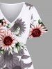 Plus Size Sunflower Leaves Print Hawaii Split Pocket A Line Midi Dress -  