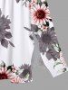 Plus Size Sunflower Leaves Print Hawaii Split Pocket A Line Midi Dress -  