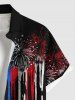 Plus Size Fireworks Patriotic American Flag Paint Drop Print Hawaii Button Pocket Shirt For Men -  