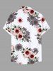 Plus Size Sunflower Leaves Print Hawaii Button Pocket Shirt For Men -  