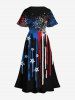 Plus Size Fireworks Patriotic American Flag Paint Drop Print Hawaii Split Pocket A Line Midi Dress -  