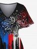 Plus Size Fireworks Patriotic American Flag Paint Drop Print Hawaii Split Pocket A Line Midi Dress -  