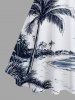 Plus Size Coconut Tree Sea Beach Print Hawaii Button A Line Tank Dress with Removable Belt -  