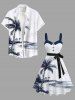 Plus Size Coconut Tree Sea Beach Print Hawaii Button A Line Tank Dress with Removable Belt -  