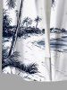 Plus Size Coconut Tree Sea Beach Print Hawaii Button Pocket Shirt For Men -  