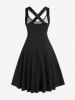Gothic Crisscross Skull Lace Midi Flare Dress -  