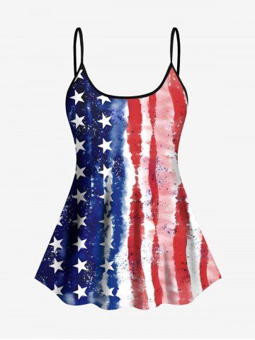 Patriotic American Flag Print Tankini Top(Adjustable Shoulder Strap) - BLUE - 5X