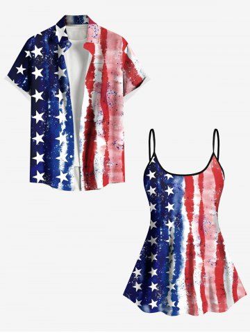 Patriotic American Flag Print Shirt Swimsuit Plus Size Matching Outfit For Couples