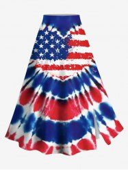 Plus Size Patriotic American Flag Tie Dye Heart Print Split Skirt -  