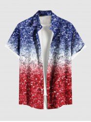 Plus Size Patriotic American Flag Sparkling Sequin 3D Print Buttons Pocket Shirt For Men -  