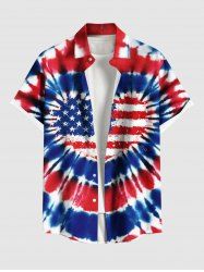 Plus Size Patriotic American Flag Tie Dye Heart Print Buttons Pocket Shirt For Men -  