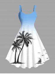 Plus Size Coconut Tree Ship Bird Ombre Print Hawaii Tank Dress -  