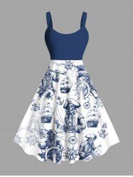Plus Size Skull Pirate Ship Rudder Anchor Cruise Print Hawaii Tank Dress -  