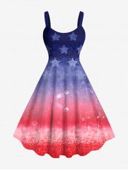 Plus Size Patriotic American Flag Star Colorblock Print Tank Dress -  