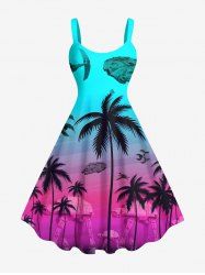 Robe débardeur hawaïenne grande taille à imprimé ombré Coconut Tree Fighter Arms - Rouge 3X