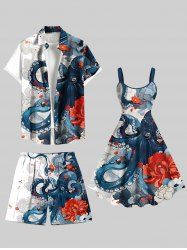 Octopus Flower Cloud Print Plus Size Matching Hawaii Beach Outfit For Couples -  