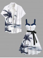Coconut Tree Sea Beach Print Plus Size Matching Hawaii Beach Outfit For Couples -  