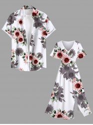 Sunflower Leaf Print Plus Size Matching Hawaii Beach Outfit For Couples -  