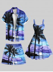 Coconut Tree Sun Abstract Painting Print Plus Size Matching Hawaii Beach Outfit For Couples -  