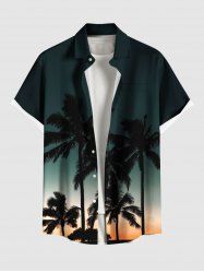 Plus Size Coconut Tree Ombre Galaxy Print Hawaii Button Pocket Shirt For Men -  