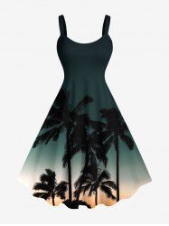 Plus Size Coconut Tree Ombre Galaxy Print Hawaii A Line Tank Dress -  