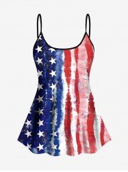 Haut tankini à imprimé drapeau américain patriotique (bretelles réglables) - Bleu 1X