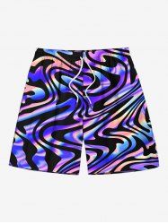Short de plage hawaïen grande taille à imprimé courant océanique pour homme - Bleu profond 4XL