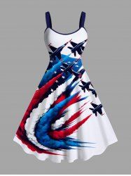 Plus Size Patriotic American Flag Plane Print A Line Tank Dress -  