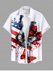 Chemise grande taille à imprimé papillon et éclaboussures de peinture, motif drapeau américain patriotique, style hawaïen, avec poches boutonnées, pour homme - Blanc 5XL