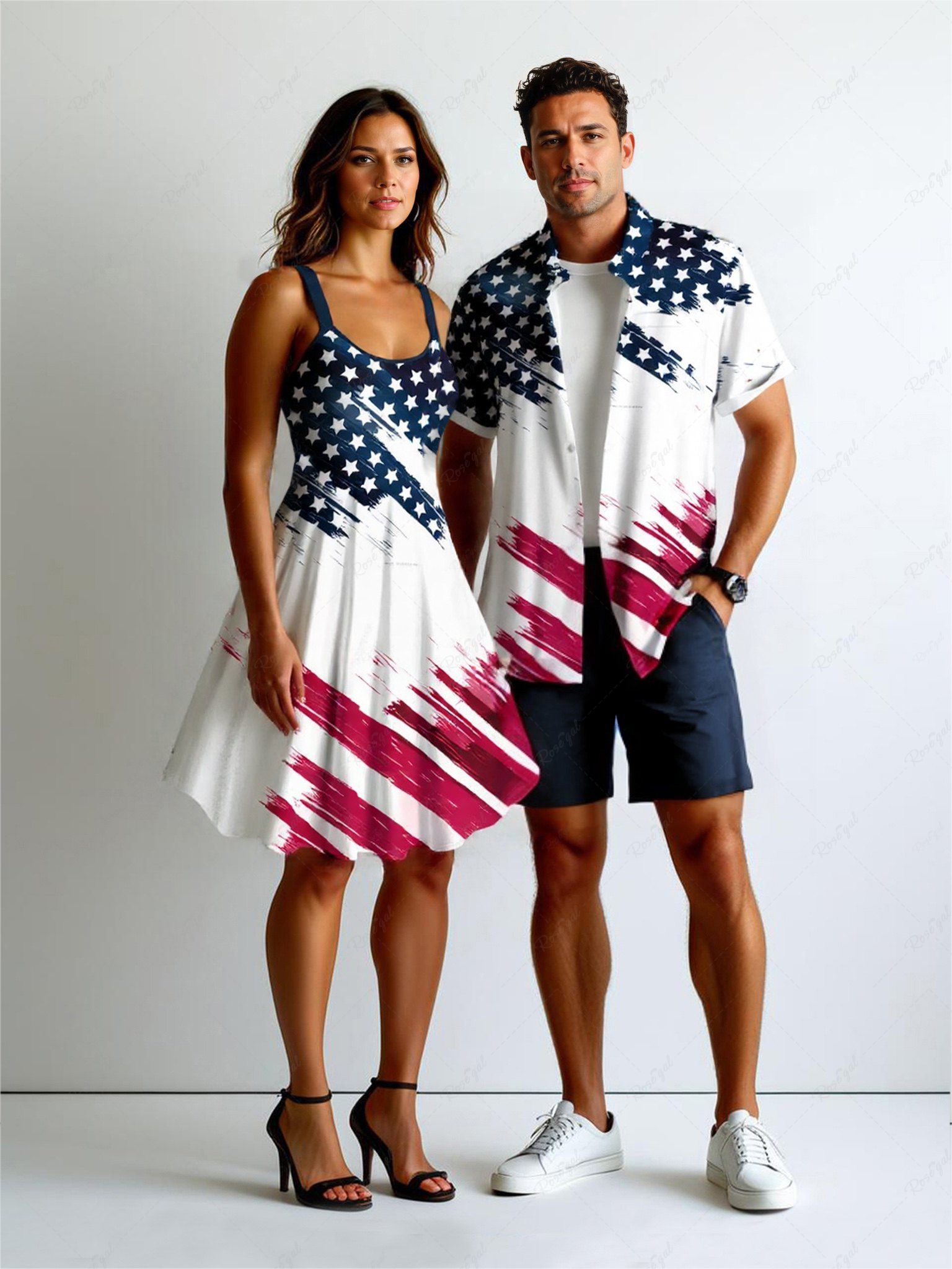 Fashion Patriotic American Flag Print Plus Size Matching Outfit For Couples  