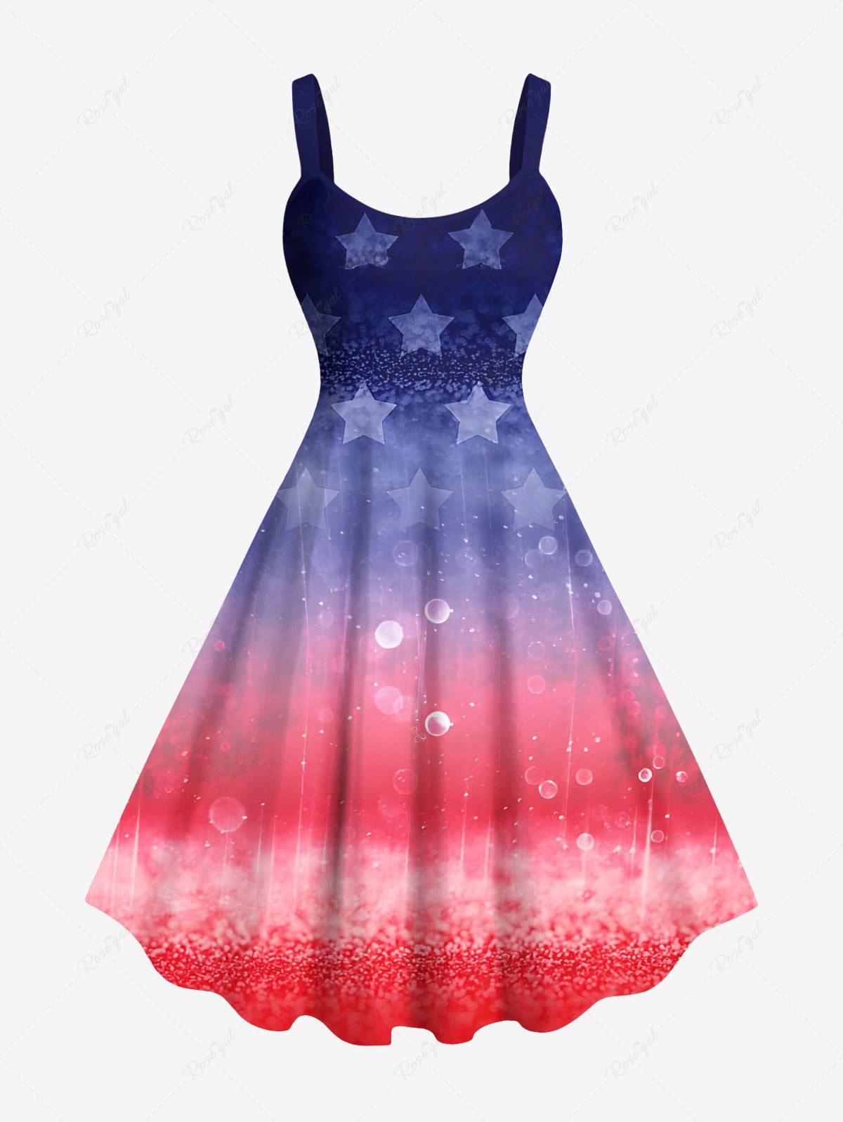 Outfit Plus Size Patriotic American Flag Star Colorblock Print Tank Dress  
