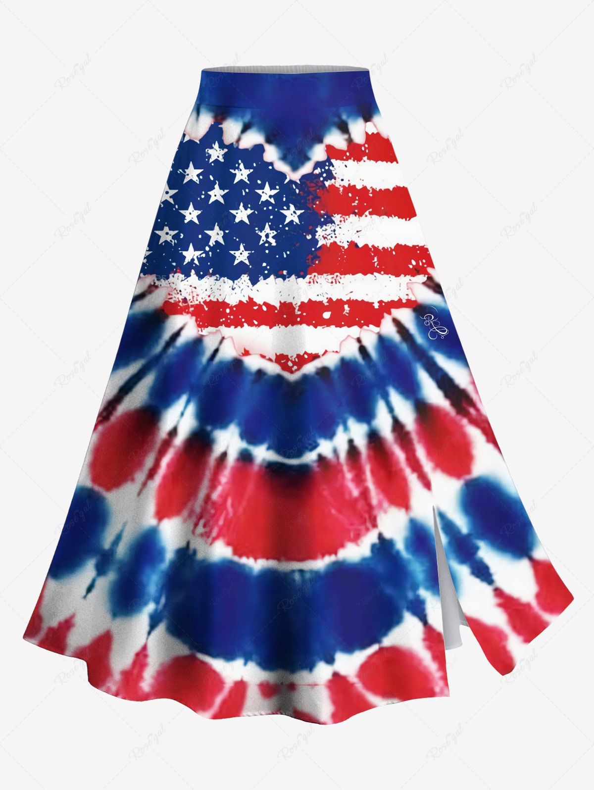 Latest Plus Size Patriotic American Flag Tie Dye Heart Print Split Skirt  