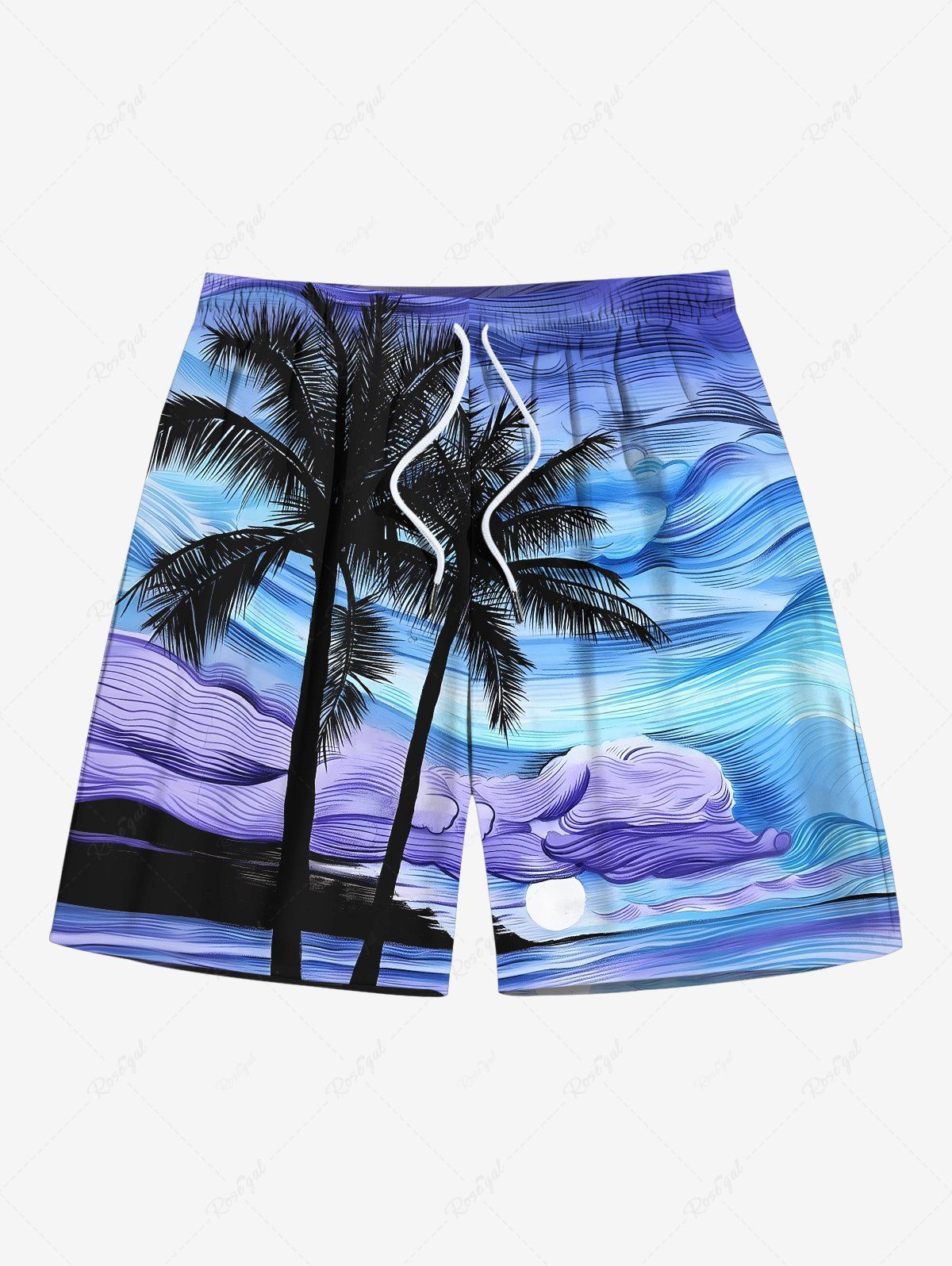 Store Plus Size Coconut Tree Abstract Painting Print Hawaii Drawstring Beach Shorts For Men  