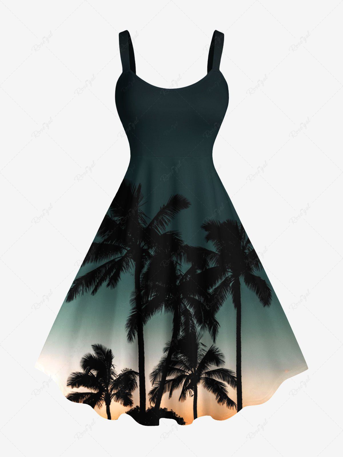 Store Plus Size Coconut Tree Ombre Galaxy Print Hawaii A Line Tank Dress  