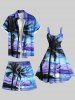 Plus Size Coconut Tree Abstract Painting Print Hawaii Drawstring Beach Shorts For Men -  
